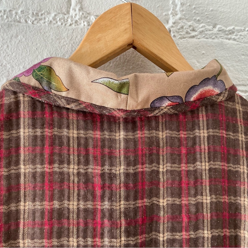 Vintage Dress Womens Mixed Plaid Floral Print Maxi Prairie Folk Eclectic Country - Picture 11 of 13